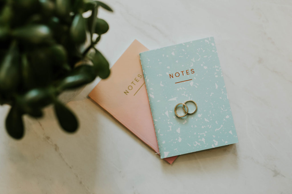 Note books with wedding rings